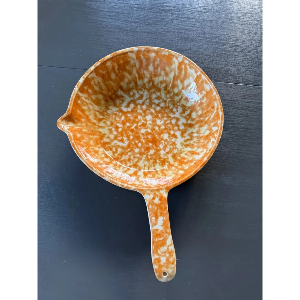 Vintage Stangl Pottery Town and Country Orange Spongeware Open Skillet